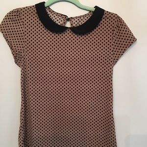 Brown and black polka dot top with collar medium
